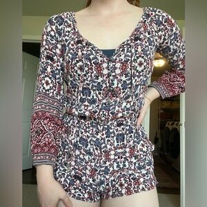 American Eagle Outfitters Floral Jumpsuit - Red, Blue, White